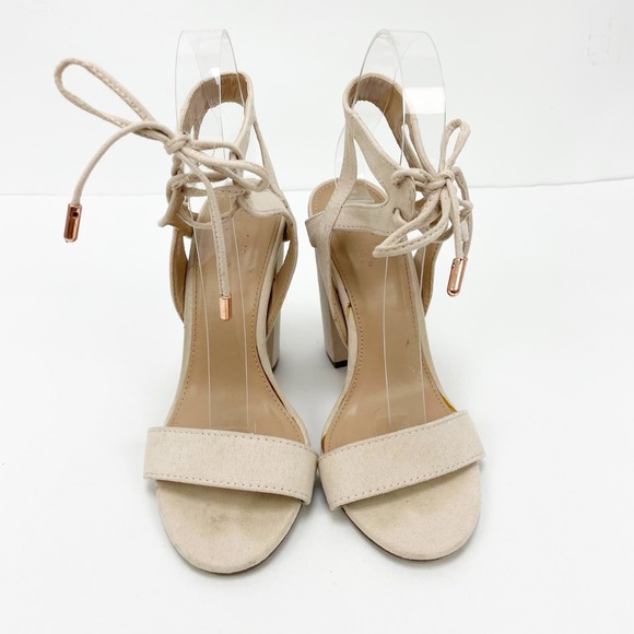 Charlotte Russe Womens Jennie Sandals 6 Faux Suede Open Toe Block Strappy Heels - Picture 3 of 11